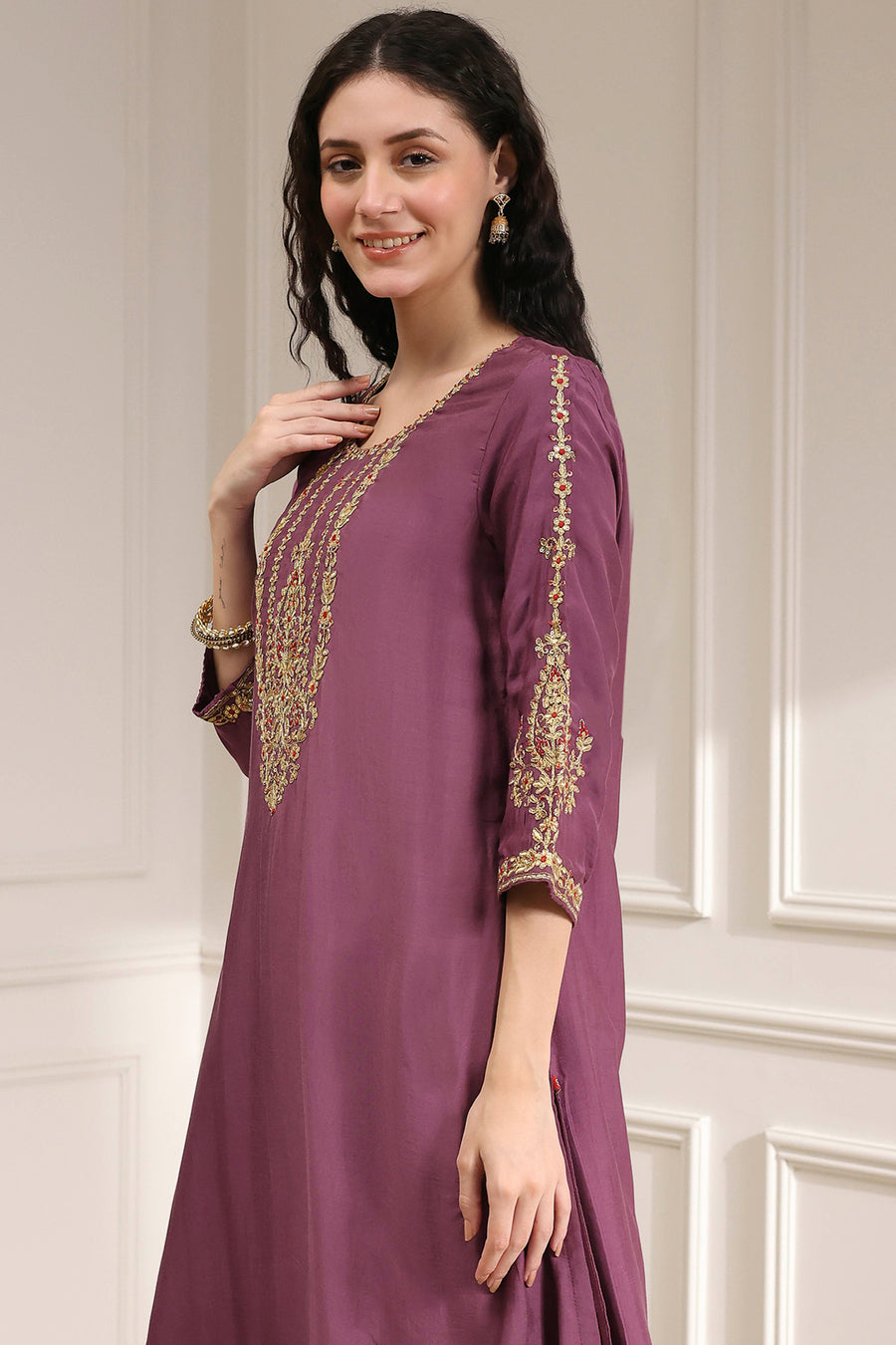 Ruche Noor Embroidered Straight Suit Set