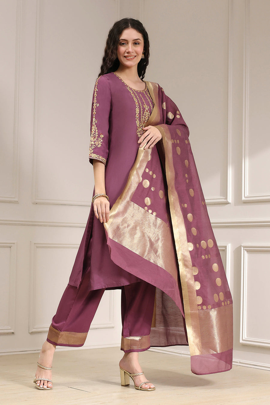 Ruche Noor Embroidered Straight Suit Set